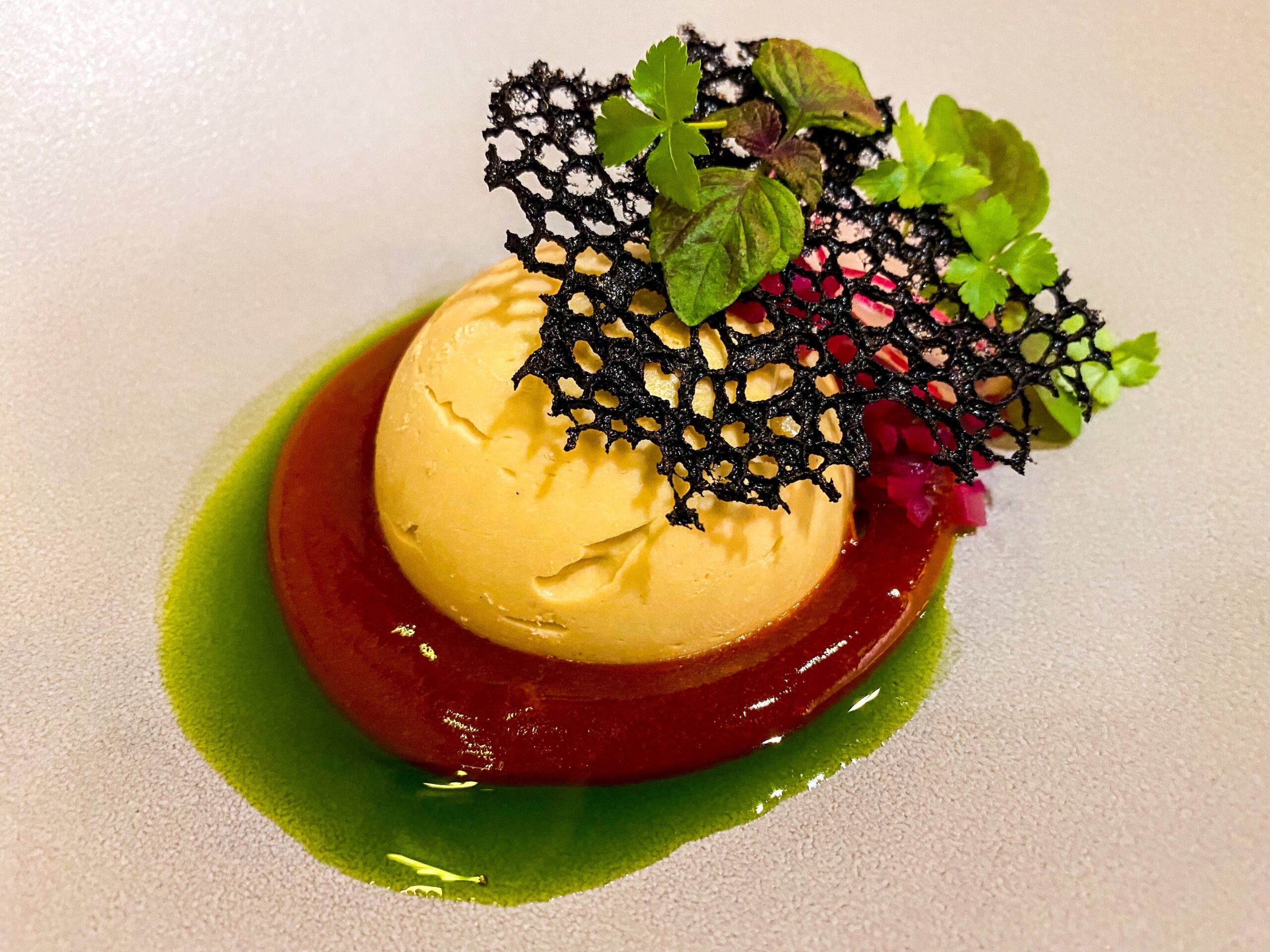 Colorful plated starter at Hoppá Bistro in Budapest