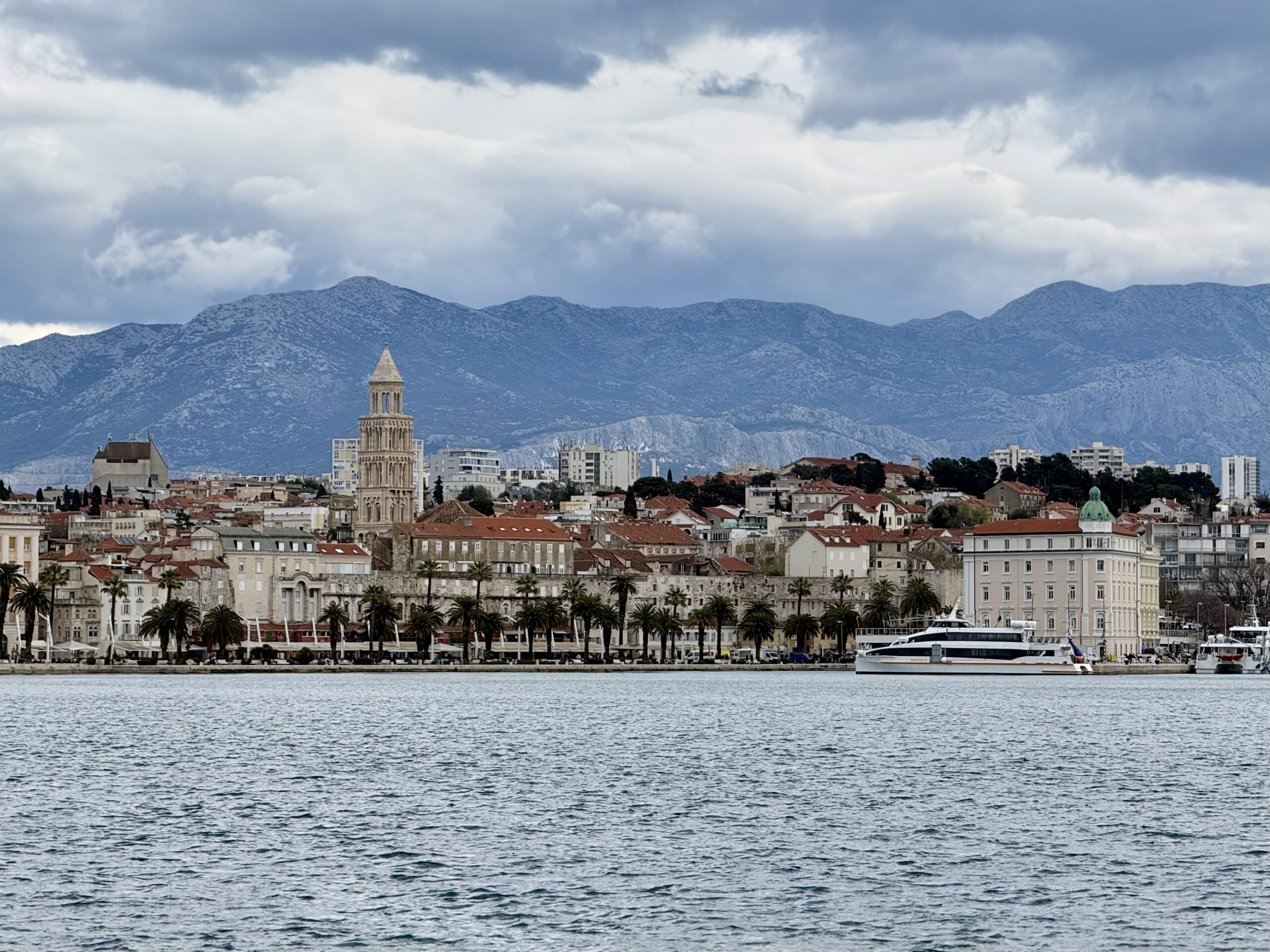 Split waterfront and Old Town with mountains in the background